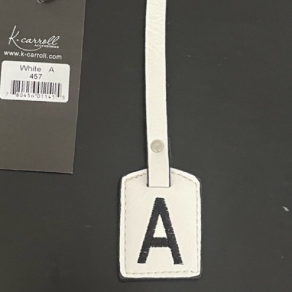 NWT “K•Carroll” Bag Tag, Monogram Letter "A" White Bag Tag with "Black" Letter - Picture 1 of 6